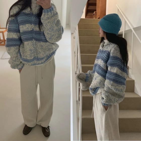 집업 스웨터 아우터 네이비 블루