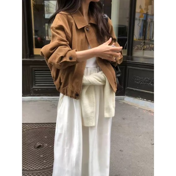 브라운 빅 넥 데일리 여성 자켓