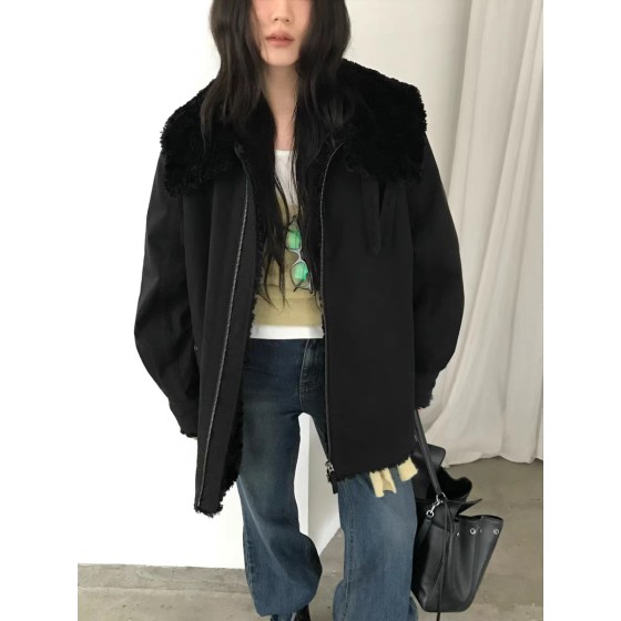 따뜻한 퍼 후드 여성 자켓