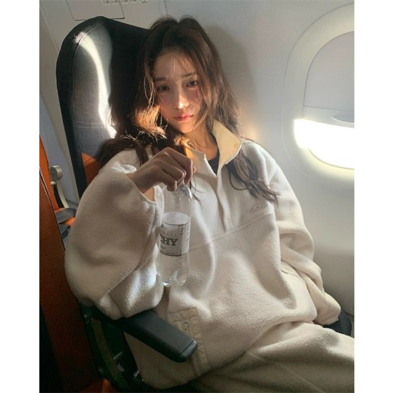 여성 아이보리 따뜻한 후리스 반집업